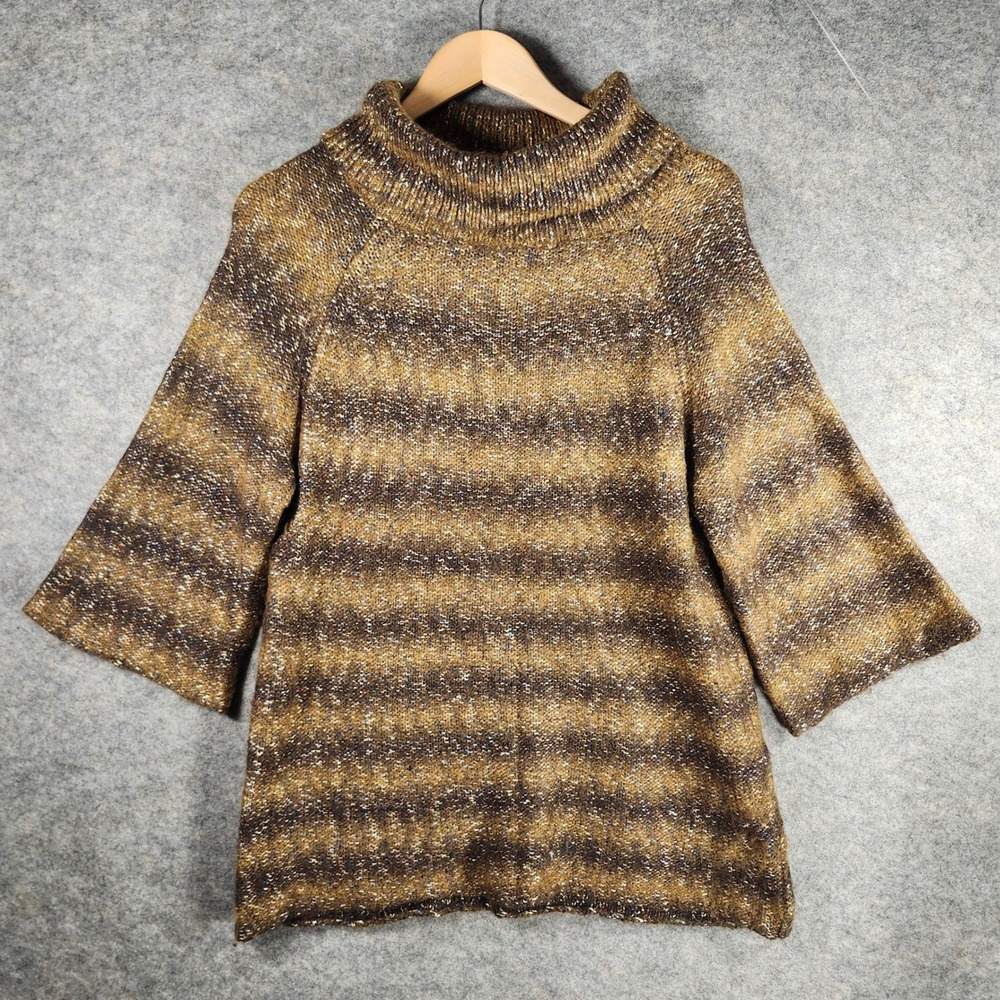 Adrienne Vittadini Studio Womens Sweater Size L Turleneck Striped Sparkle Knit